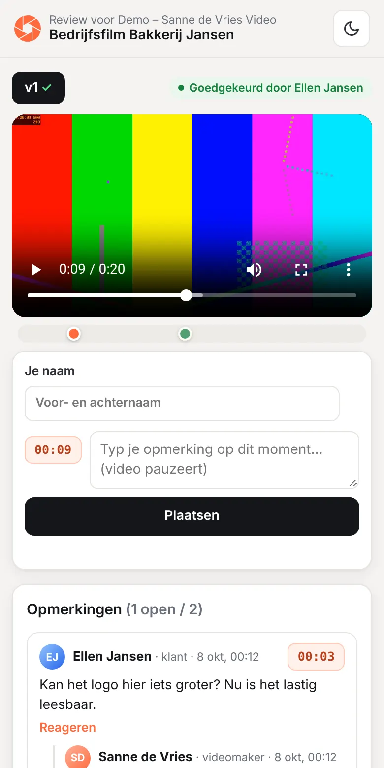 Klantreview op de telefoon · voorbeelddata
